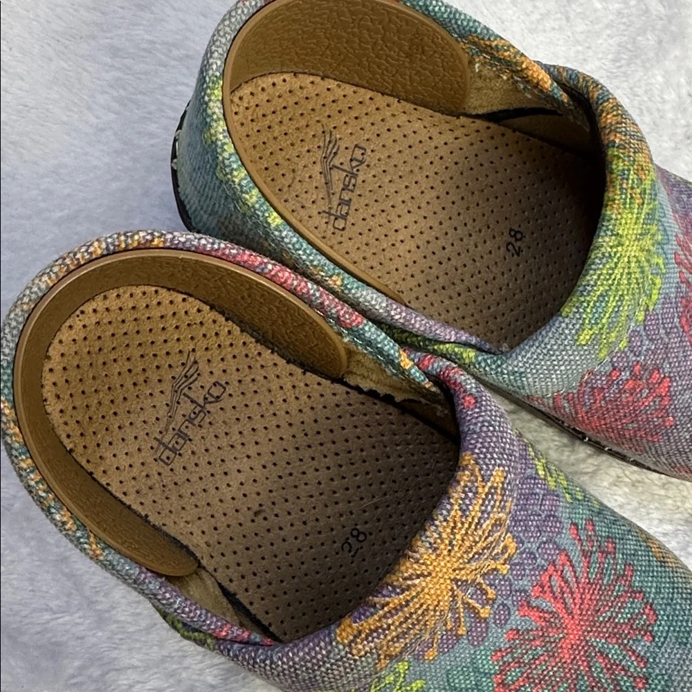 Dansko Vegan Pro Fabric Starburst Floral Mules Clogs 28 Youth Size‎ 1 Comfy Cute